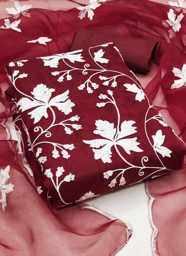 Organza Silk Gajri Pink Festival Wear Embroidery Work Dress Material